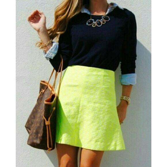 J.Crew Neon Yellow Jacquard Geometric Flare Skirt 0 XS Extra Small - Picture 1 of 9